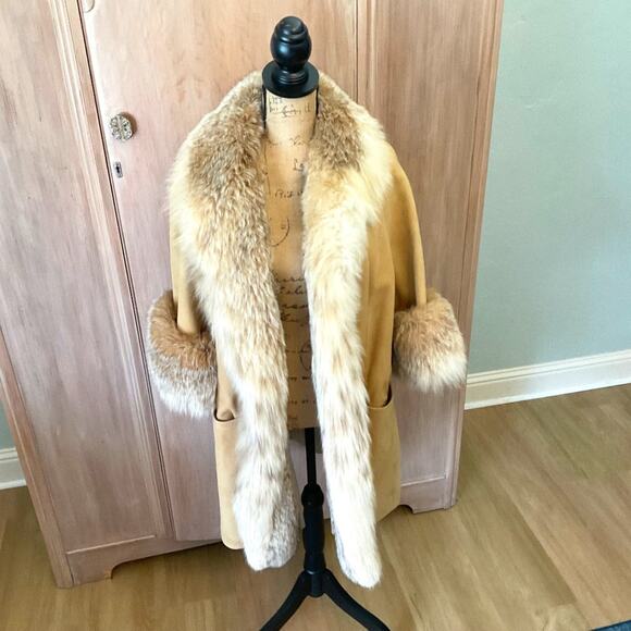 Vintage Leather suede fur Penny Lane shearling tan neutral retro coat beige S